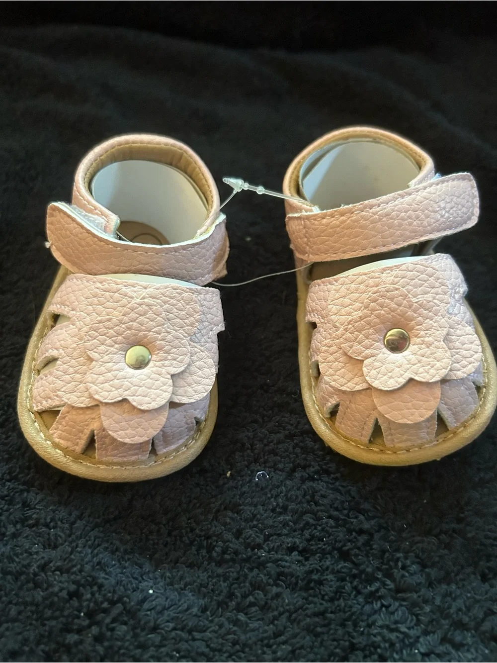 Girls Pink Floral Leather Sandals - Soft Straps